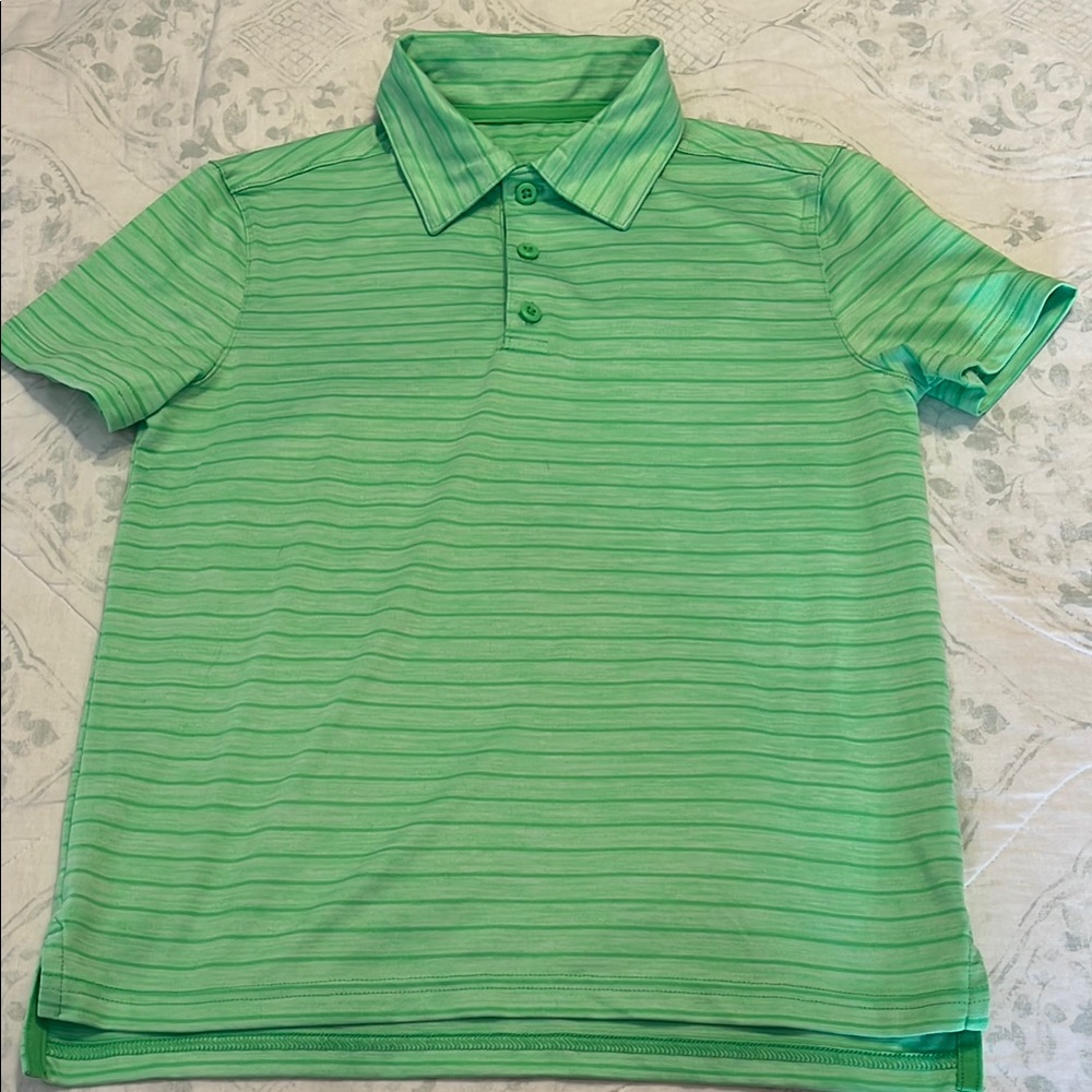 Lime Green Active Striped Kids Polo Shirt